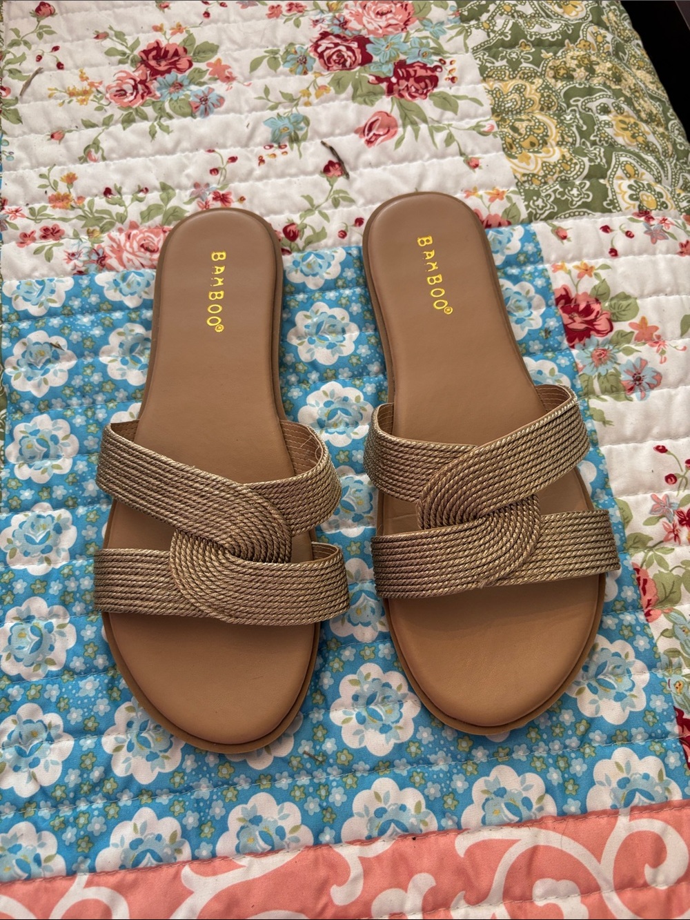 BAMBOO Women's Braided Tan Slide Sandals